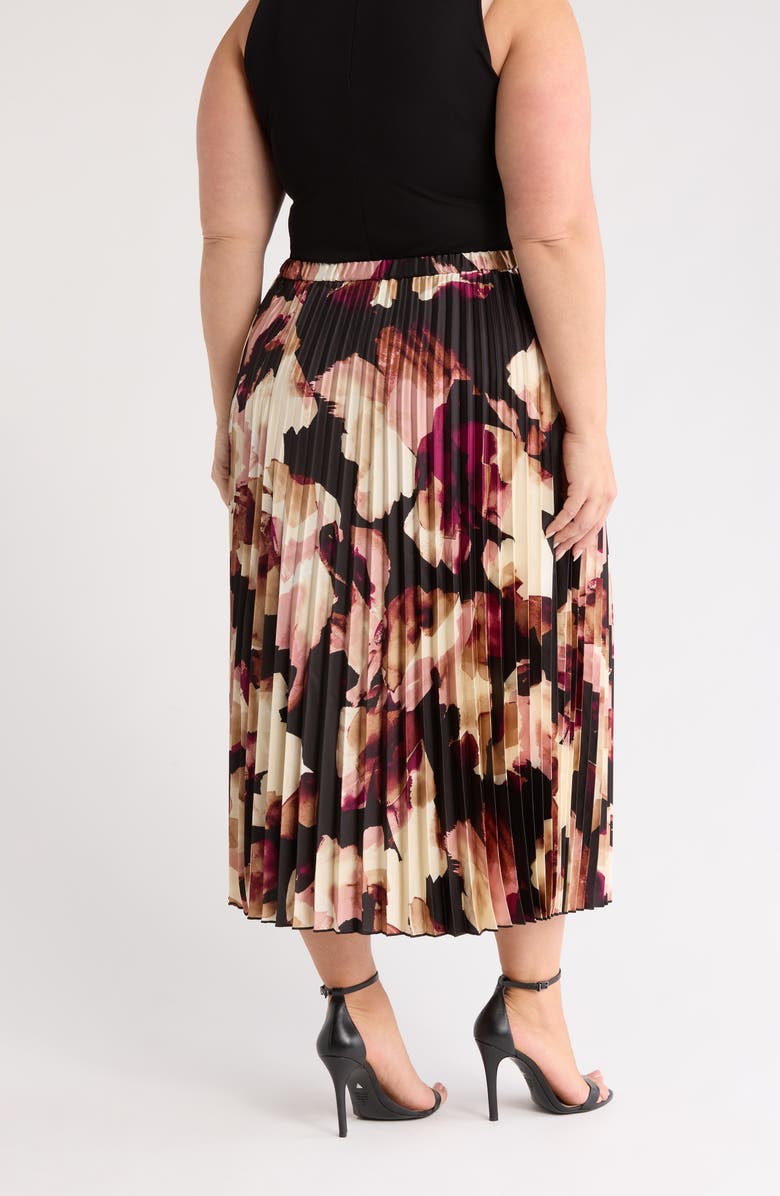 Anne Klein Pleated Pull-On Midi Skirt, Alternate, color, Anne Black Multi