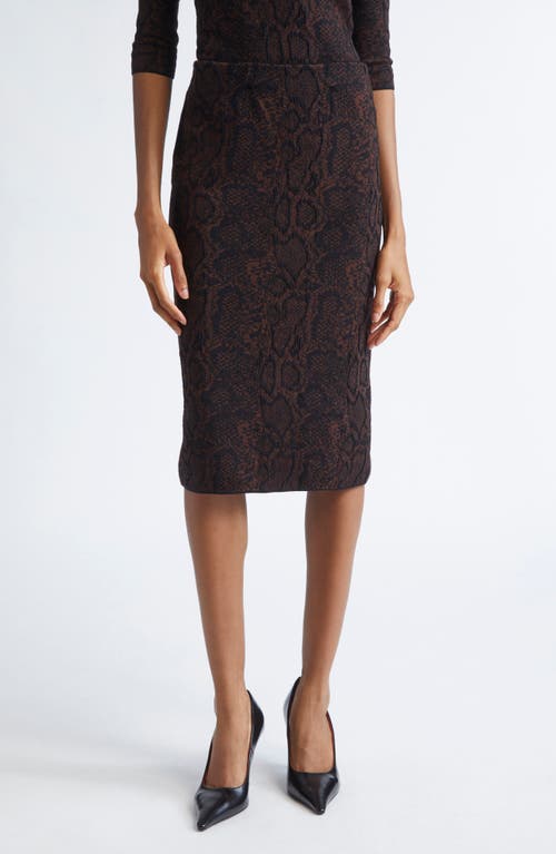 Stella Mccartney Textured Snakeskin Jacquard Wool Blend Midi Skirt In Brown