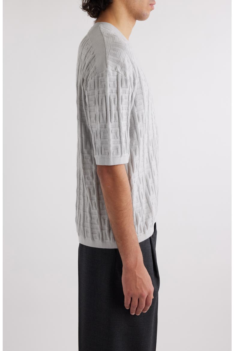 Logo Jacquard Short Sleeve Cotton Sweater, Alternate, color, PEARL GREY