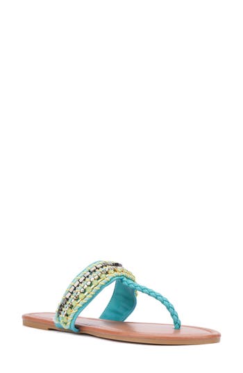 New York And Company Joyce Beaded T-strap Sandal In Aqua