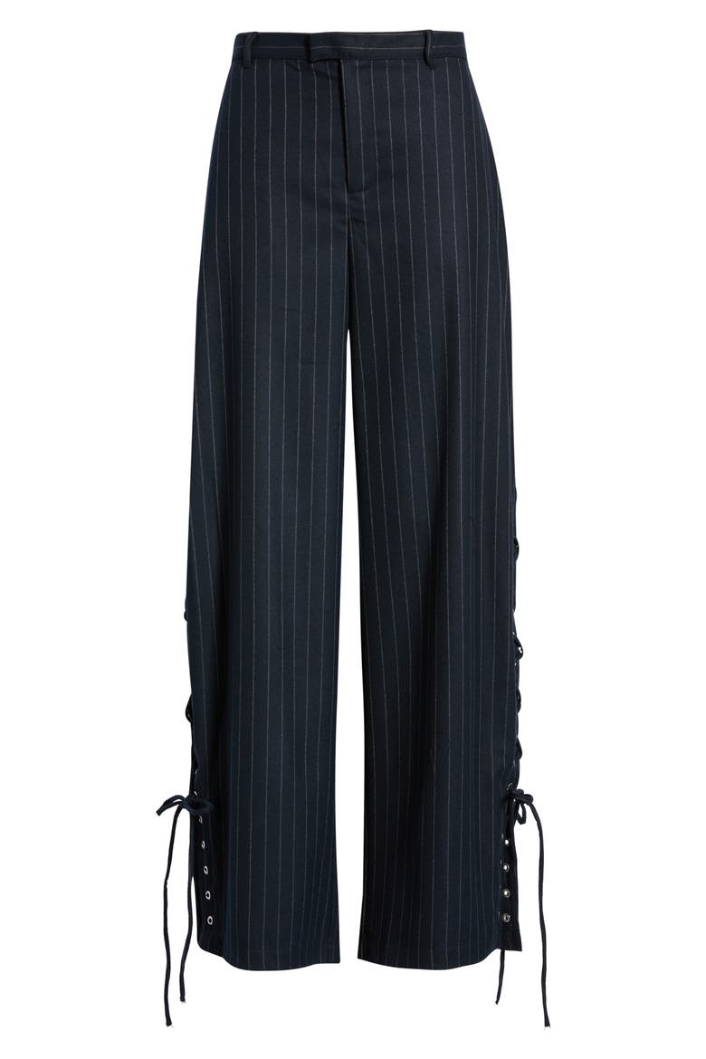 Delirio Lace-Up Wide Leg Pinstripe Pants, Alternate, color, NAVY