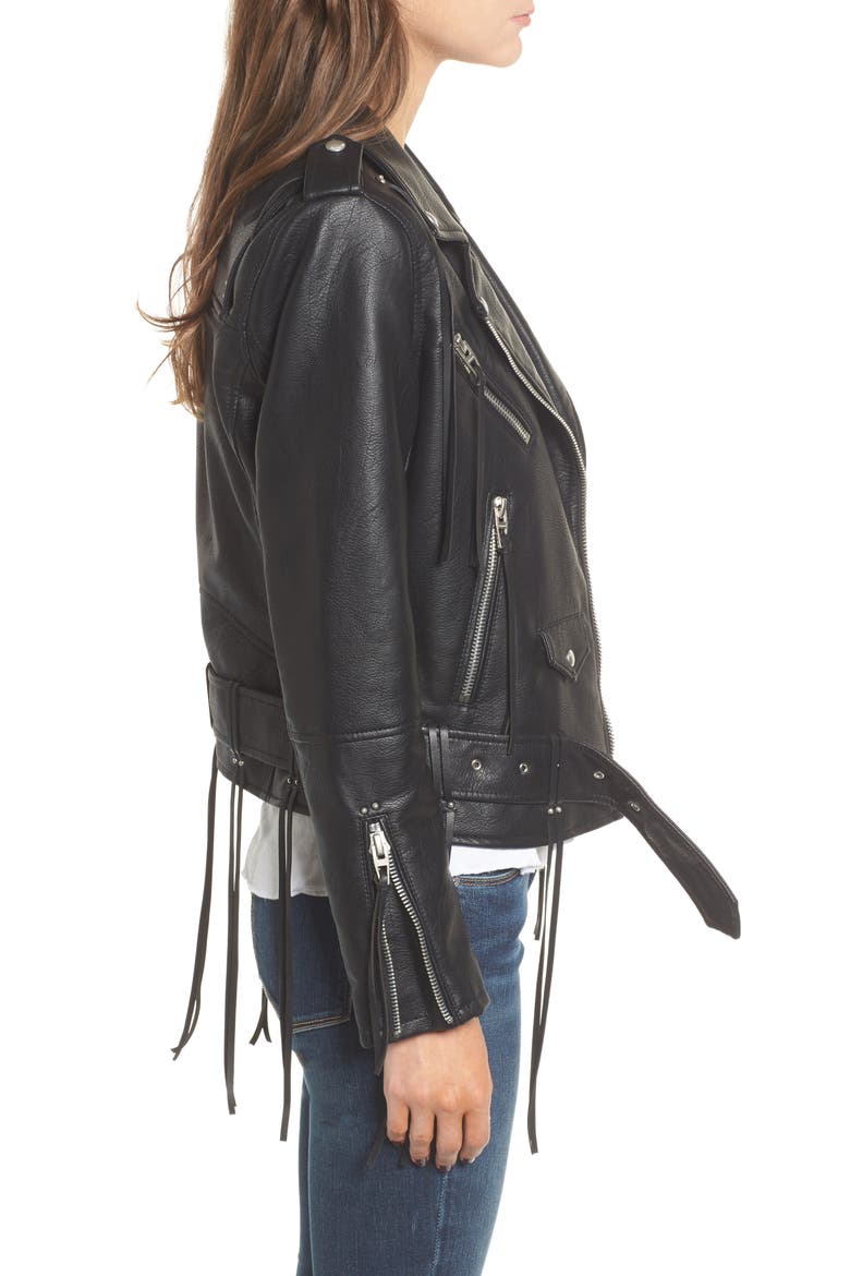 Faux Leather Tassel Moto Jacket, Alternate, color, CITY SLICKER
