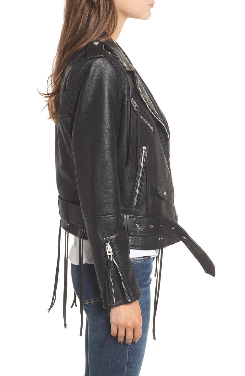 BLANKNYC Faux Leather Tassel Moto Jacket, Alternate, color,