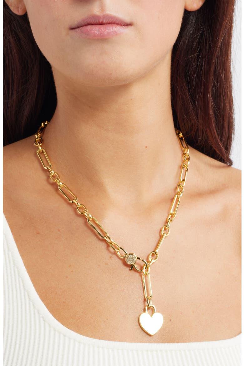 Bold Chain Heart Lariat Necklace, Alternate, color, CLEAR- GOLD