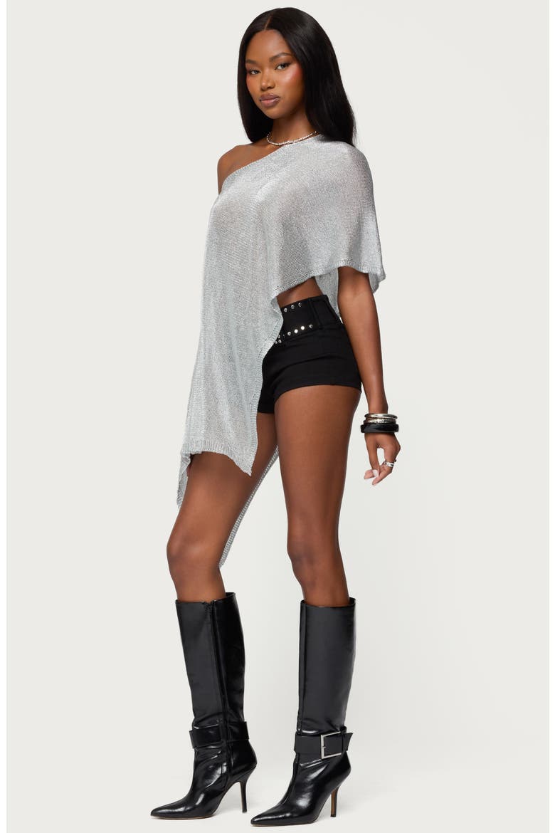 Azalia Metallic One-Shoulder Semisheer Poncho, Alternate, color, SILVER