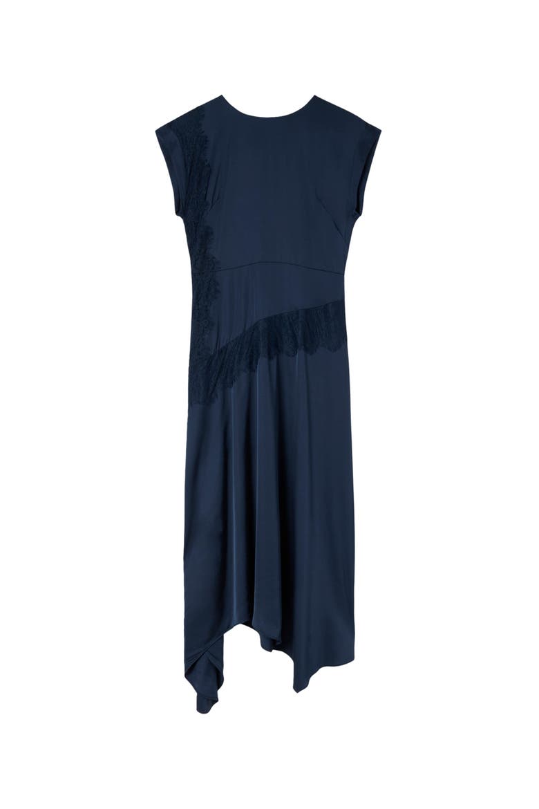 Lace Insert Asymmetric Midi Dress, Alternate, color, Navy
