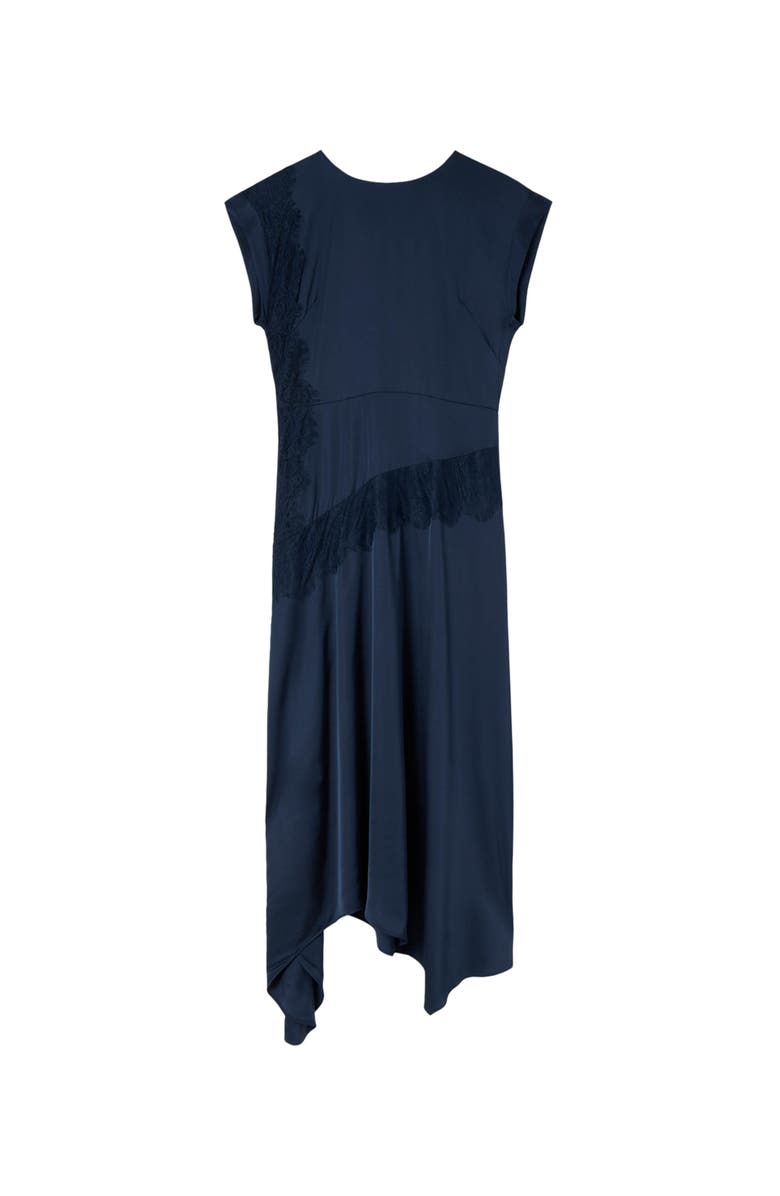 Whistles Lace Insert Asymmetric Midi Dress, Alternate, color, Navy