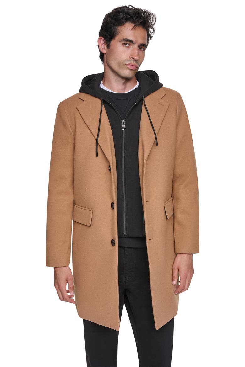 Faux Wool Topcoat with Removable Bib, Alternate, color, CAMEL