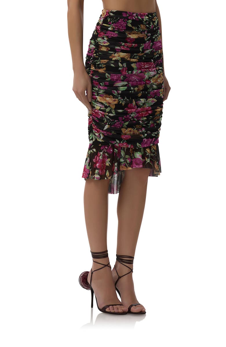 AFRM Ronica Ruched Mesh High-Low Skirt, Alternate, color, Dusted Floral
