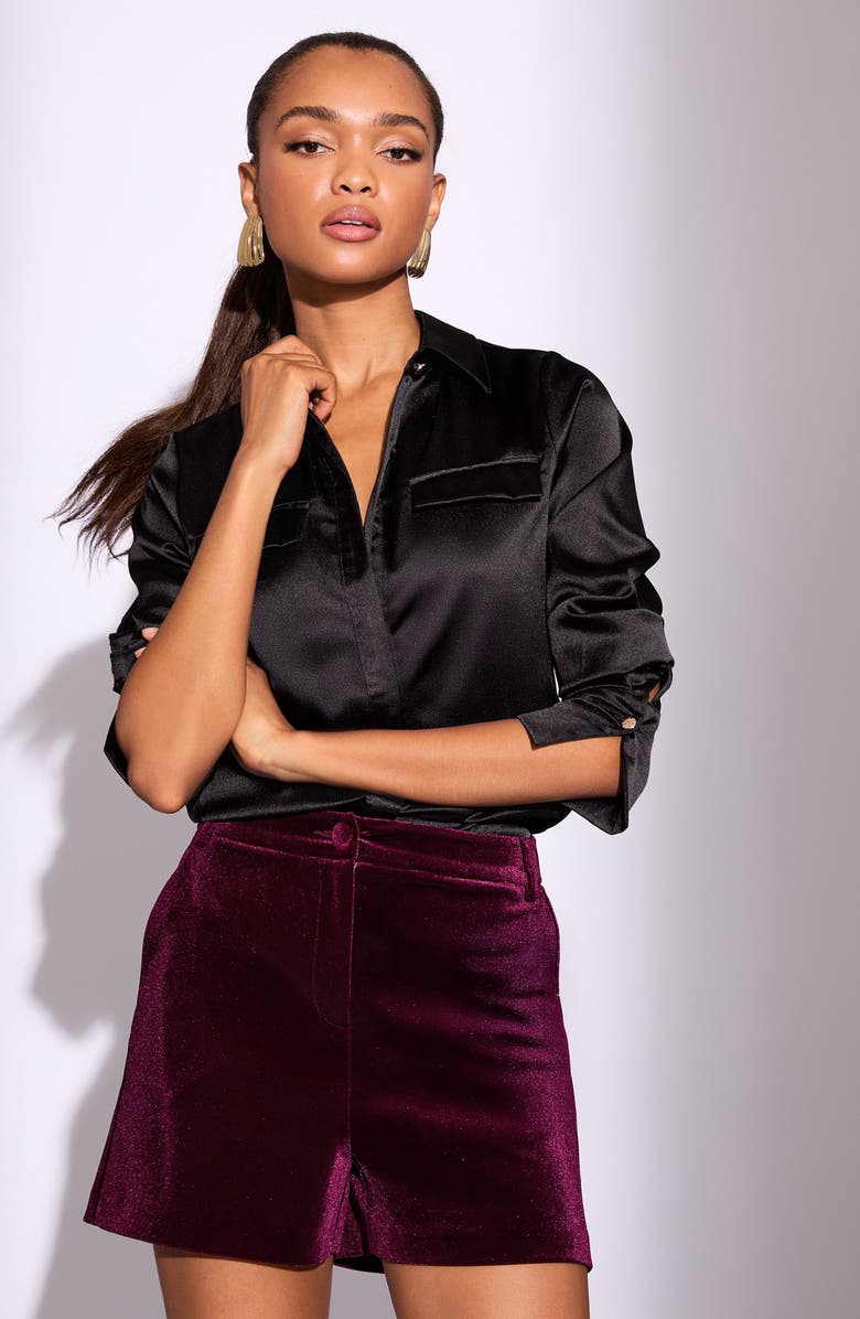 Lipsy High Waist Velvet Shorts, Alternate, color, Burgundy Red