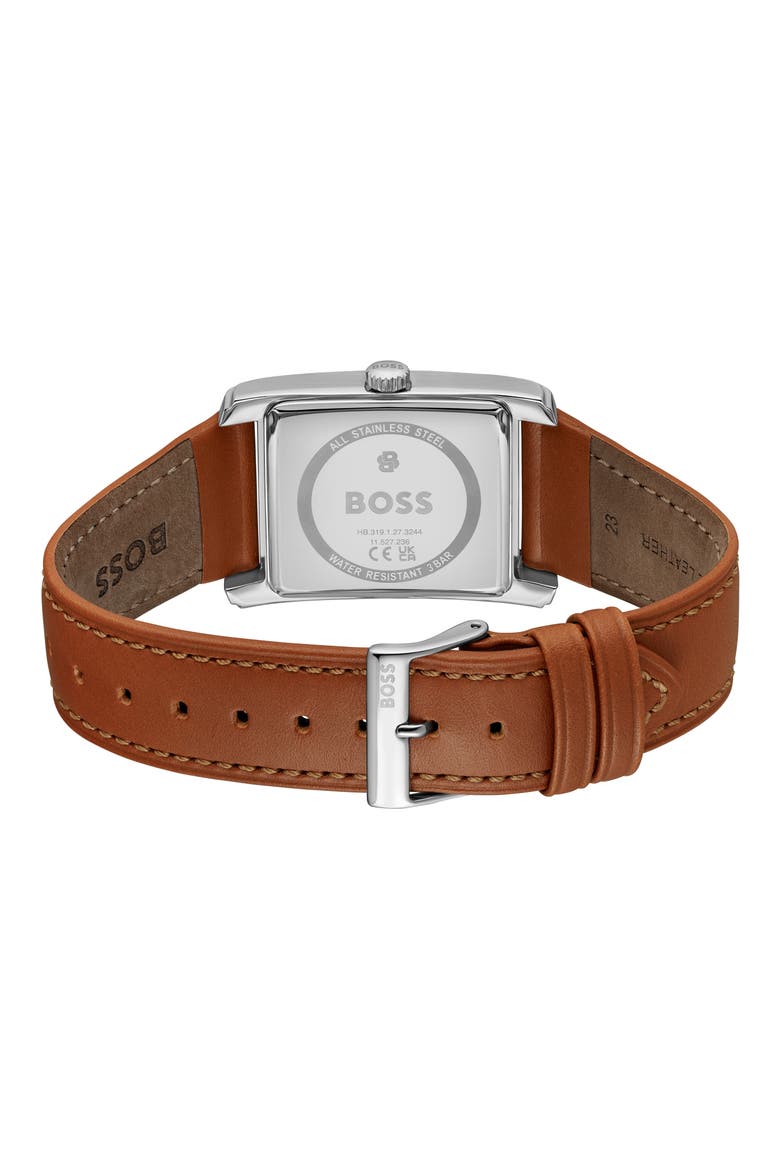 Principle Dress Multifunction Tank Leather Strap Watch, 30.5mm x 42mm, Alternate, color, SILVER