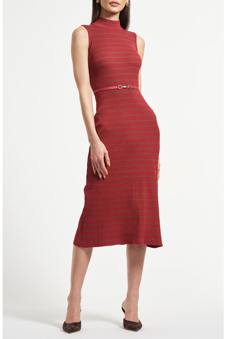 Sleeveless Belted Rib Midi Sweater Dress, Main, color, RED/ DACHSHUND