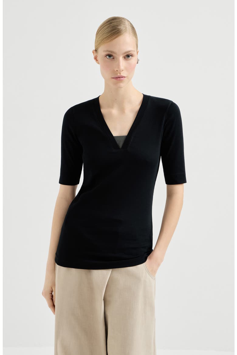Ribbed jersey T-shirt, Main, color, Black