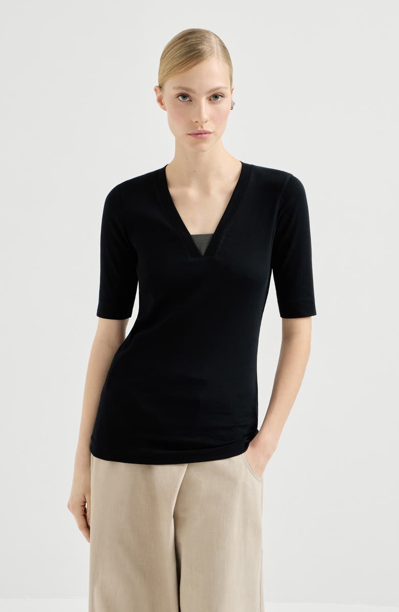Brunello Cucinelli Ribbed jersey T-shirt, Alternate, color, Black