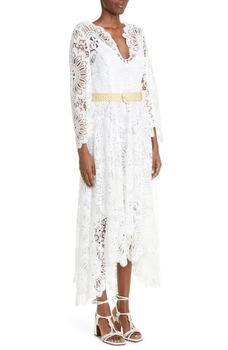 Zimmermann Chintz Doily Long Sleeve High-Low Lace Dress, Alternate, color,