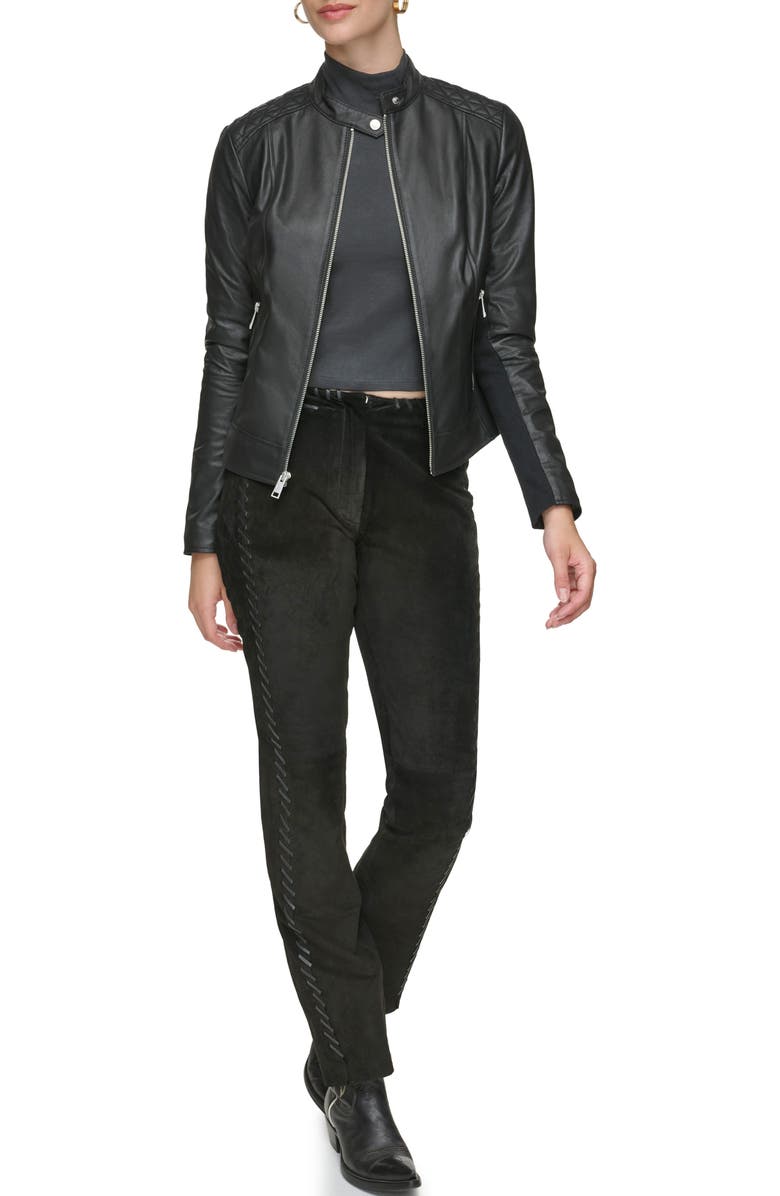 Andrew Marc Leather Racer Jacket, Alternate, color, Black