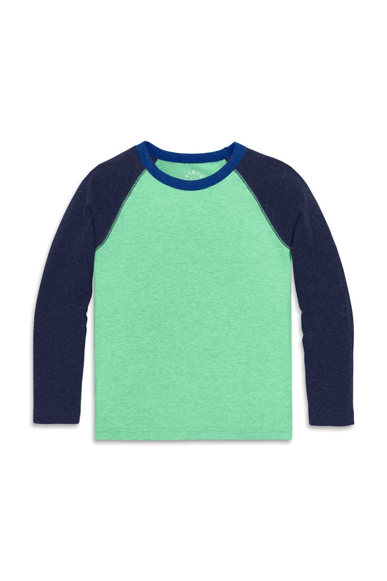 Kids Heathered Long Sleeve Baseball Tee, Main, color, Clover/ Navy