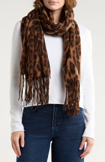 Tasha Leopard Print Blanket Scarf In Brown