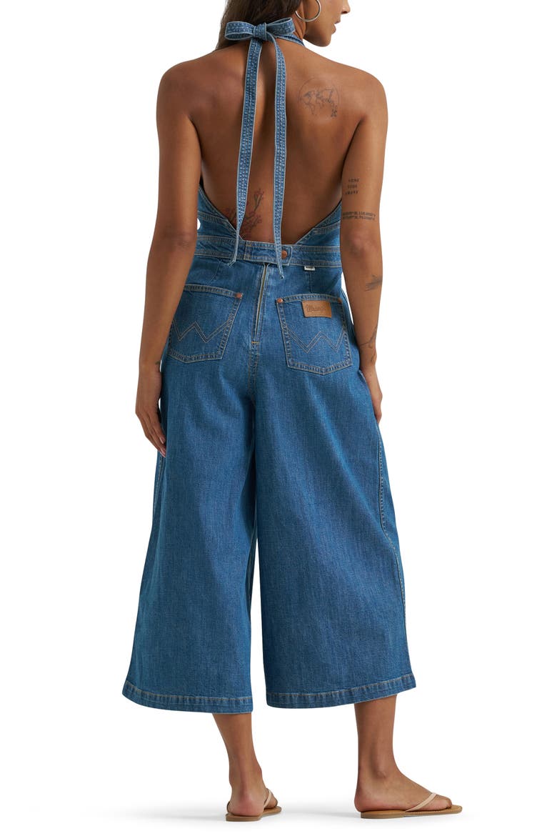 Denim Culotte Halter Jumpsuit, Alternate, color, FOLK REVIVAL