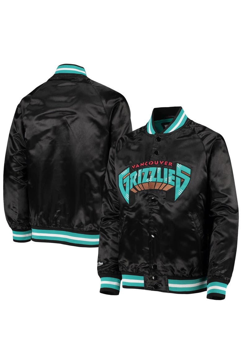 Youth Mitchell & Ness Black Vancouver Grizzlies Hardwood Classics Satin Raglan Full-Snap Jacket, Main, color, Black