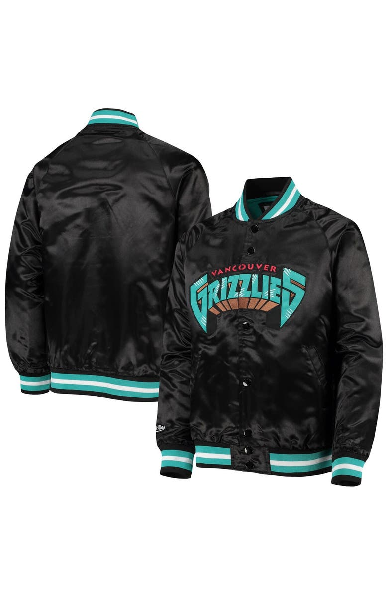 Mitchell & Ness Youth Mitchell & Ness Black Vancouver Grizzlies Hardwood Classics Satin Raglan Full-Snap Jacket, Main, color, Black
