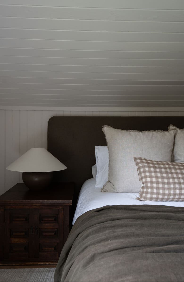 Linen & James Evan Soft Brown Gingham Handblock Pillow Cover, Alternate, color, Tan Brown