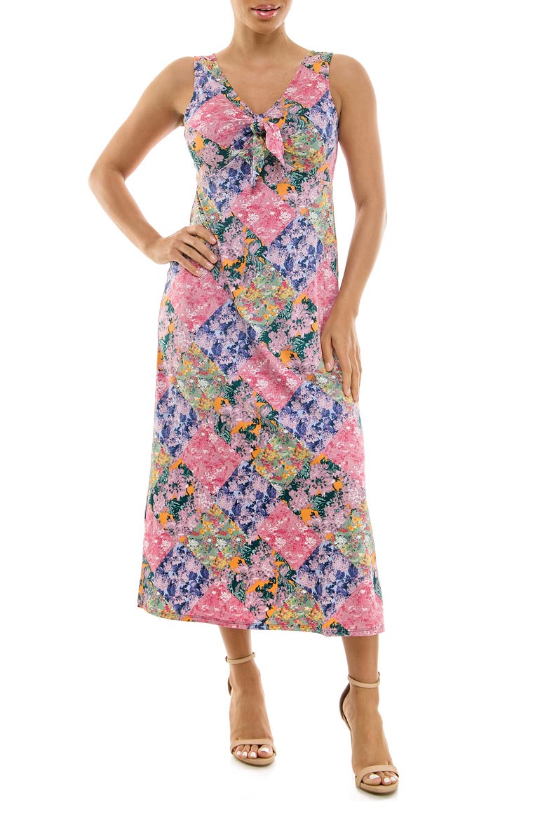 Tie Front Sleeveless Midi Dress, Main, color, PINK MULTI