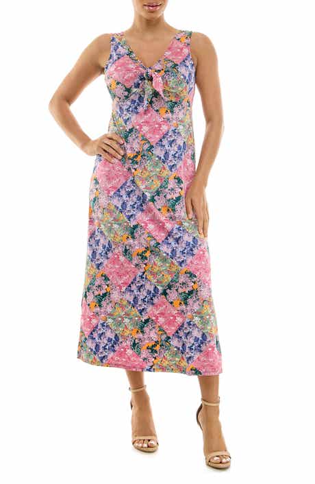 Nina Leonard Tie Front Sleeveless Midi Dress
