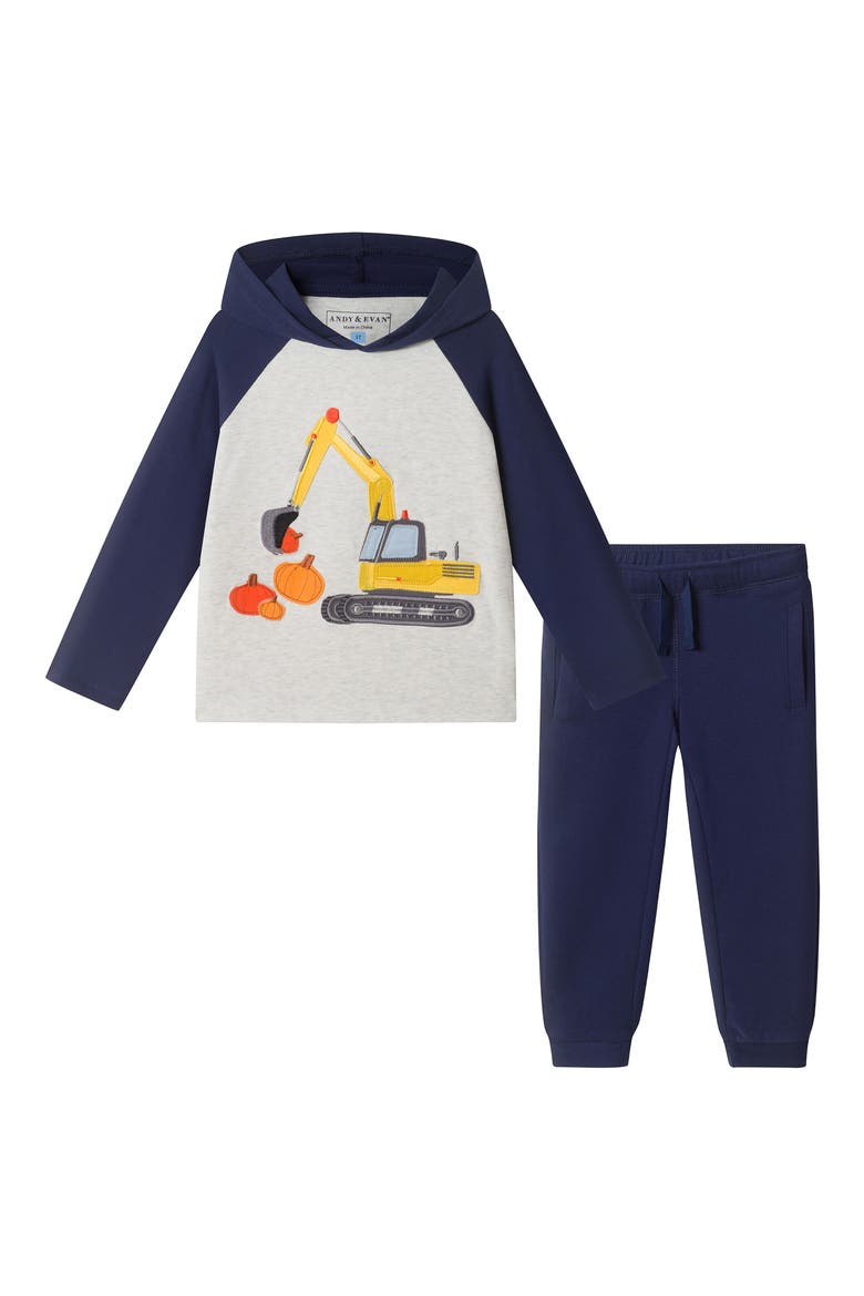 Kids' Excavator Hooded T-Shirt and Joggers Set, Main, color, NAVY FALL