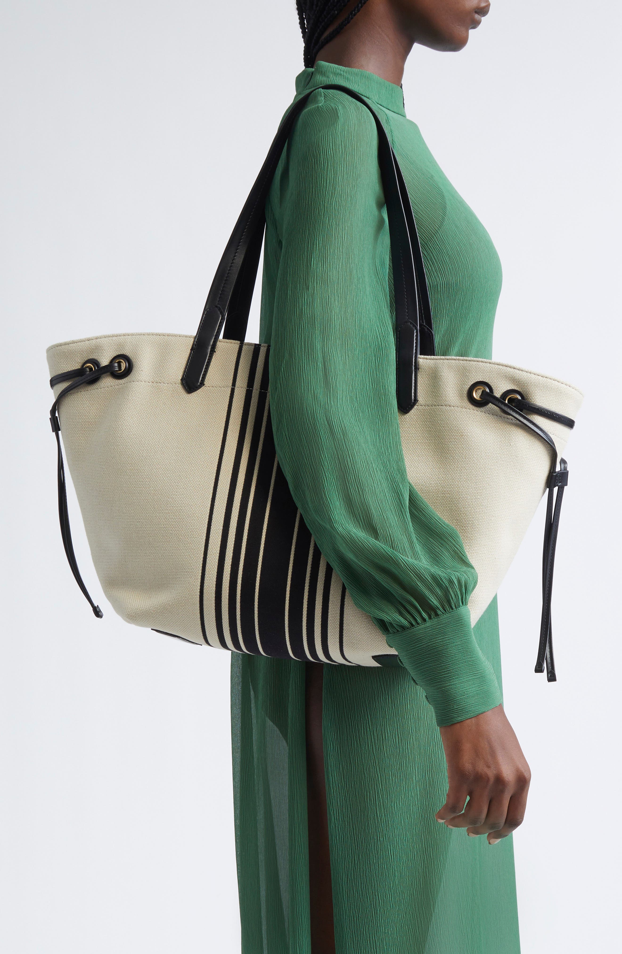 TOM FORD Large Stripe Jacquard Tote, Alternate, color, 7Jn02 Natural/ Black/ Black