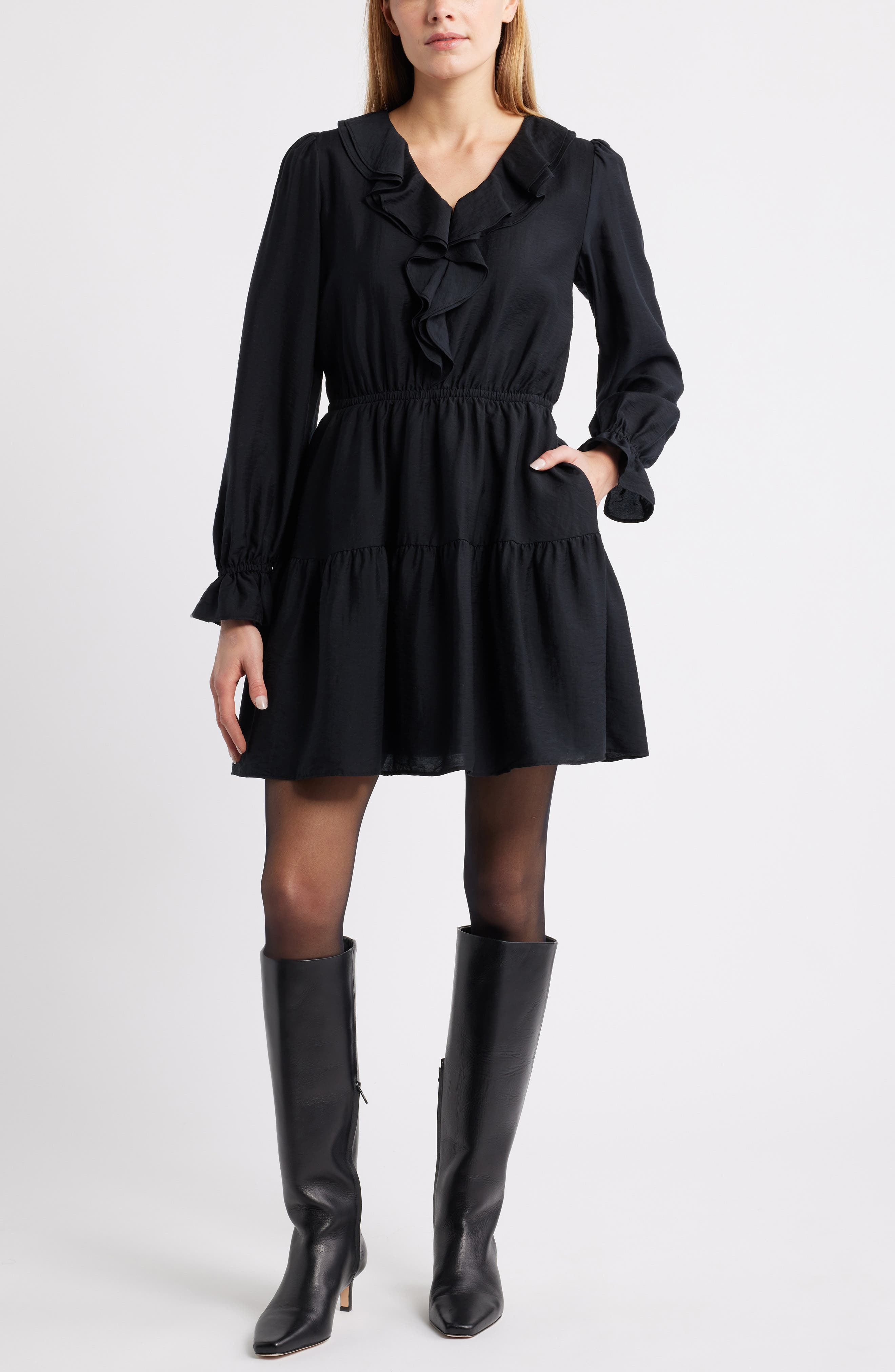 Caslon® Ruffle Long Sleeve Tiered Minidress