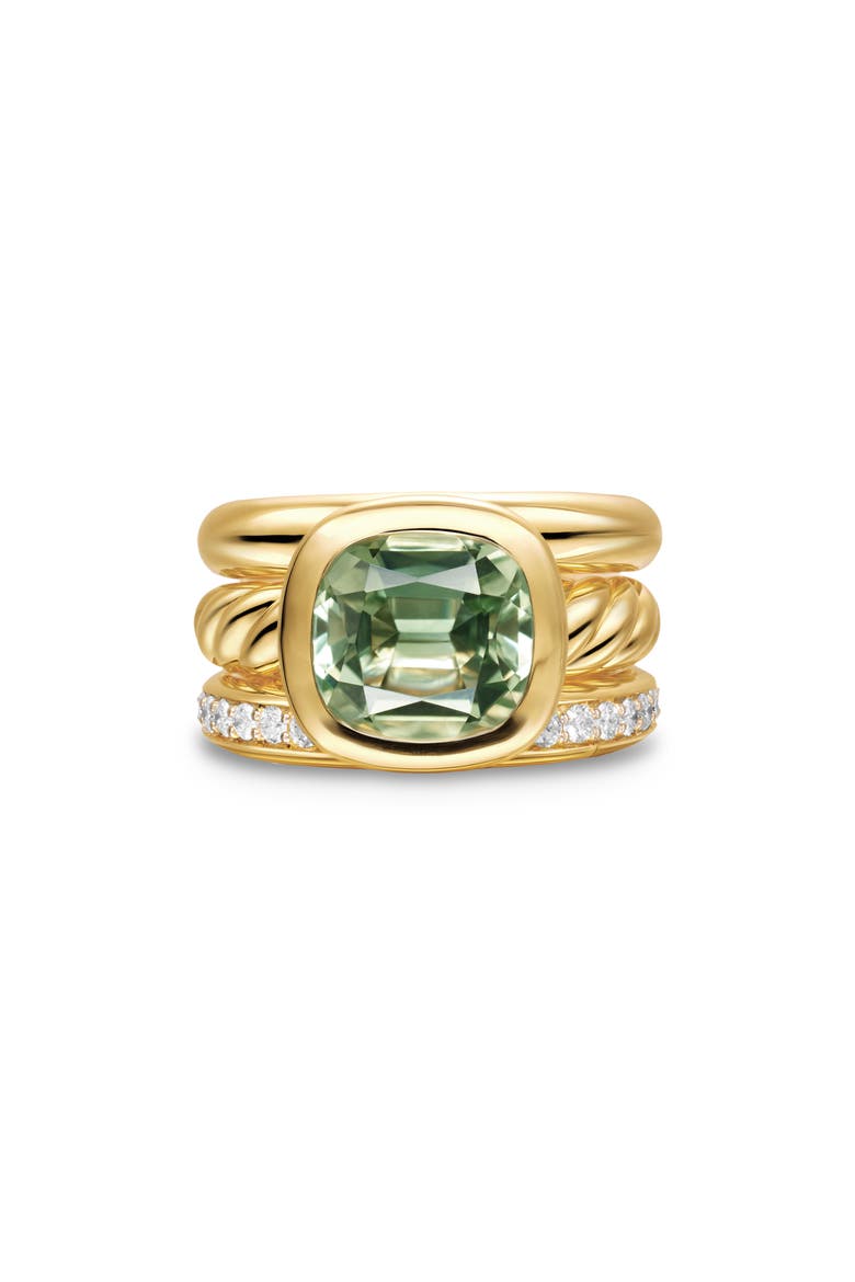 DY Mercer® Three Row Stone Ring in 18K Yellow Gold with Prasiolite & Diamonds, 12mm, Main, color, NEW PRASIOLITE