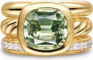David Yurman DY Mercer® Three Row Stone Ring in 18K Yellow Gold with Prasiolite & Diamonds, 12mm