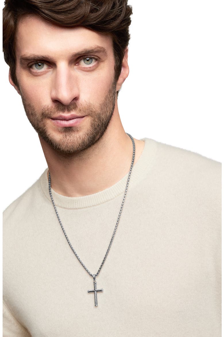 Cable Cross Pendant in Sterling Silver, 35mm, Alternate, color, SILVER
