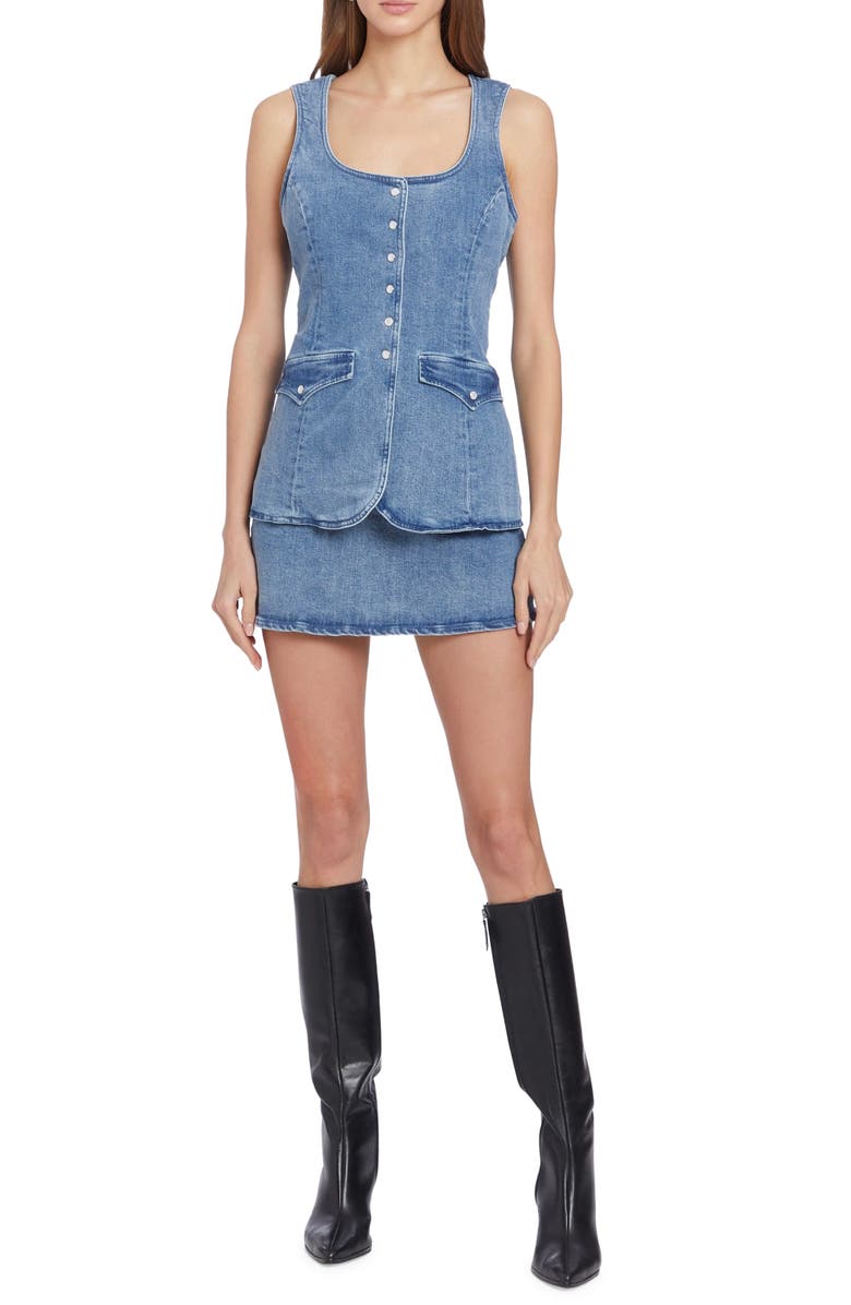 Amanda Uprichard Kya Denim Skort Romper, Main, color,