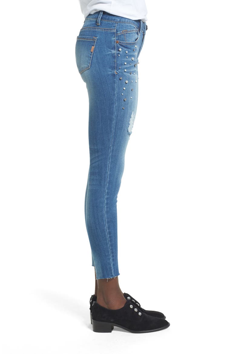 Pearl Detail Skinny Jeans, Alternate, color, SALLY BLUE