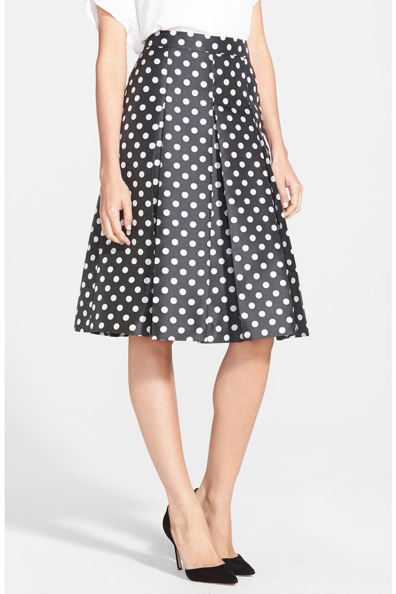 Pleat Midi Skirt, Main, color, BLACK- GREY DOT PRINT
