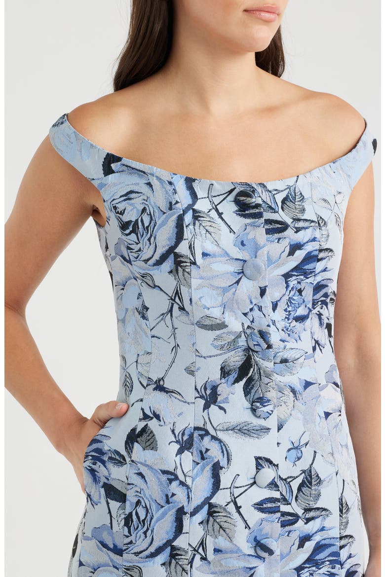 Mel Floral Jacquard Off the Shoulder Dress, Alternate, color, BLUE/ NAVY