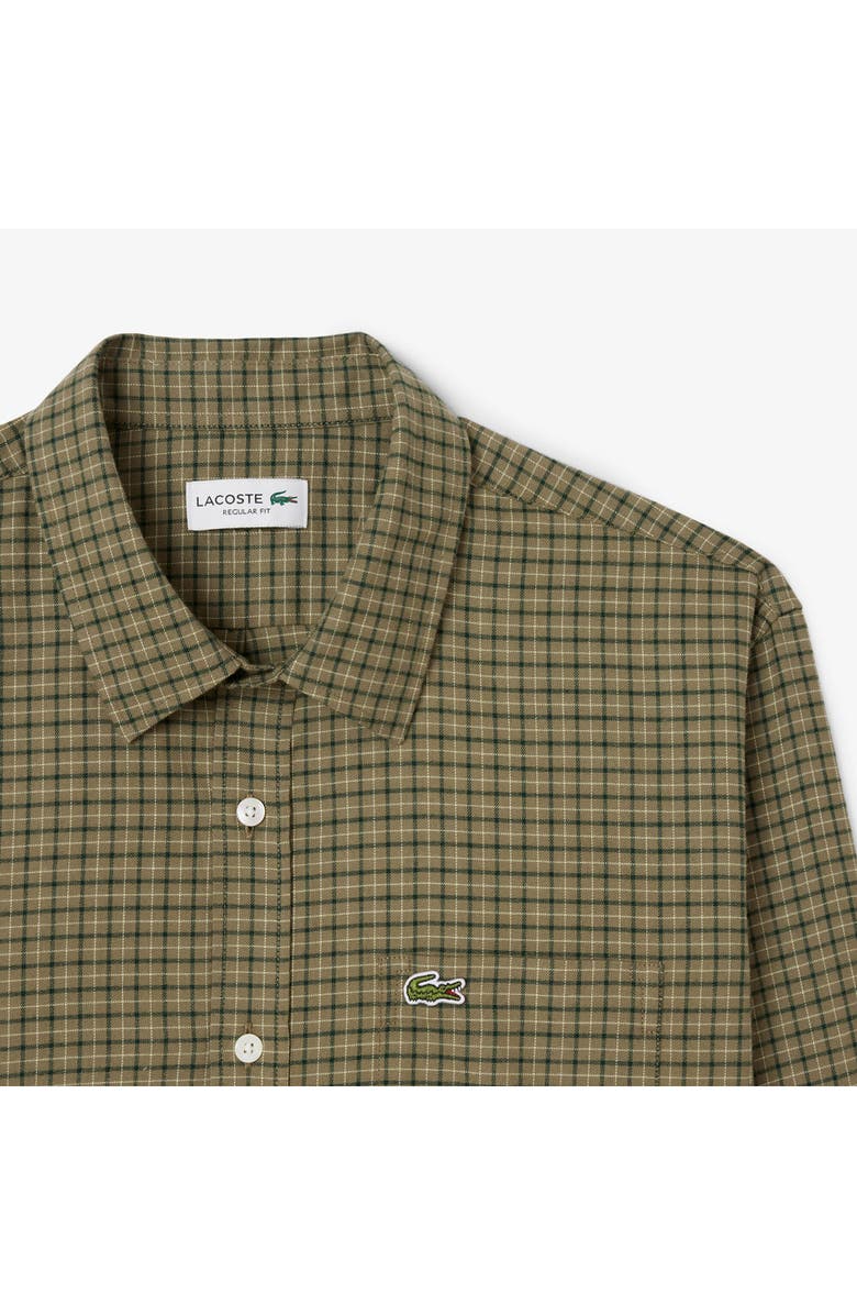 Lacoste Regular Fit Plaid Flannel Button-Up Shirt, Alternate, color, Olive/ Tisane