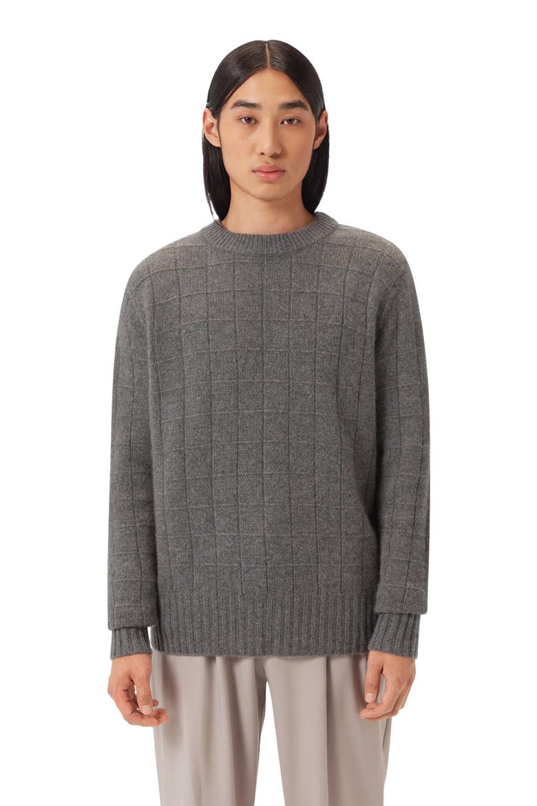 Square-Patterned Cashmere Sweater, Main, color, dim gray