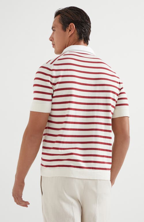 Brunello Cucinelli Striped Cotton Polo Shirt In Red