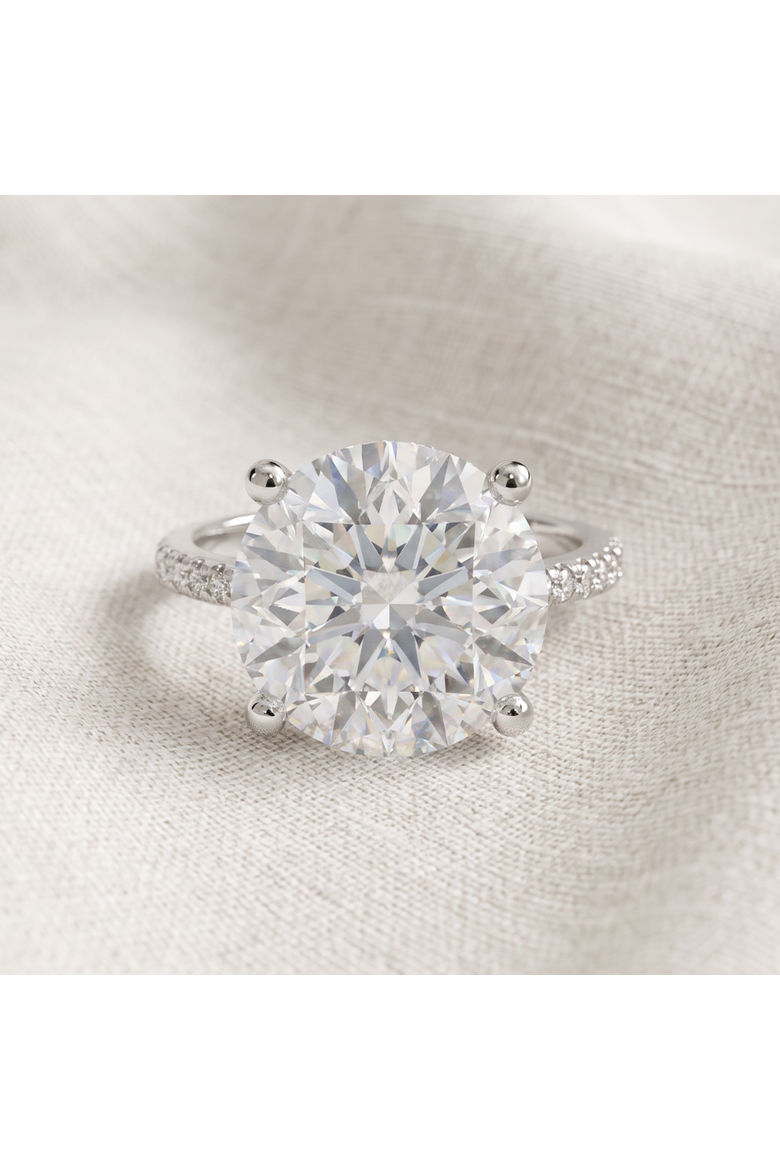 Certified 10 1/3Ct Round Diamond Engagement Ring With Accents 14k Gold Lab Grown, Alternate, color, 14k White Gold