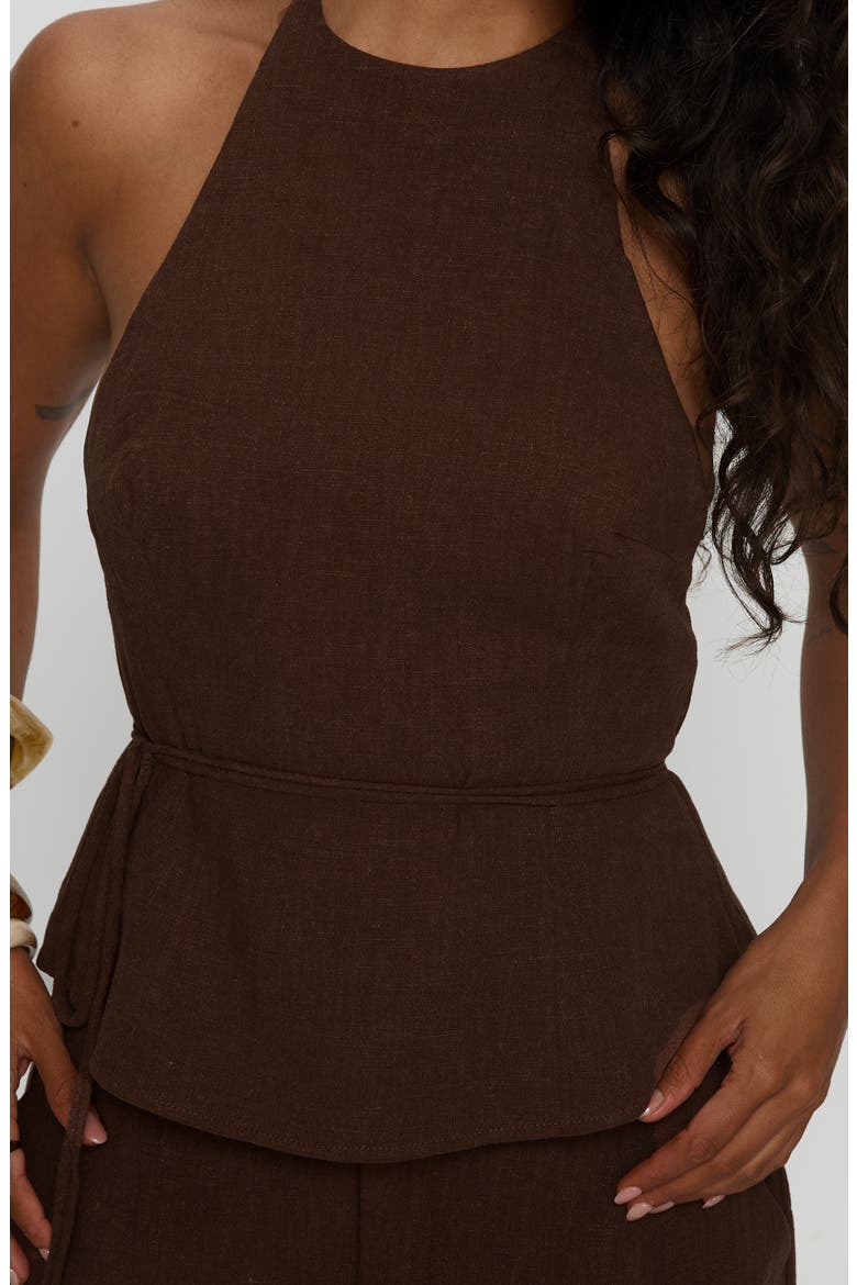 Stara Halter Linen Top, Alternate, color, CHOCOLATE