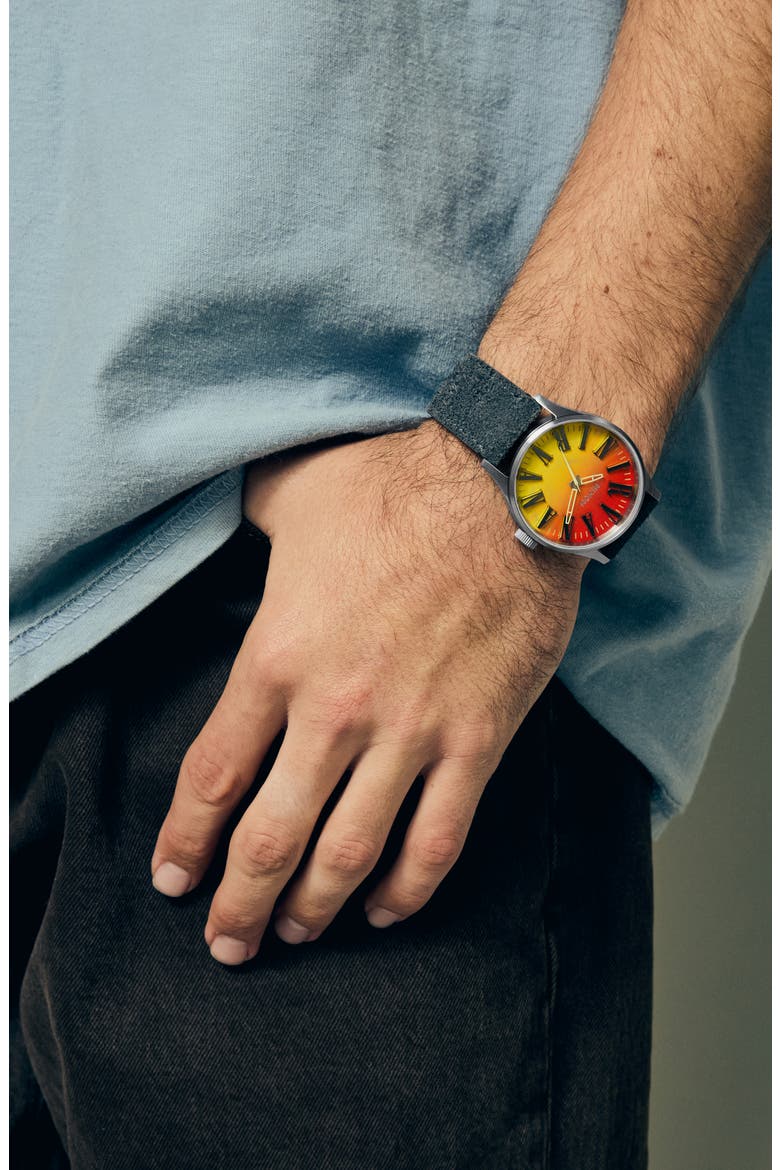 Nirvana Sentry Leather Strap Watch, 42mm, Alternate, color, UNPLUG FADE