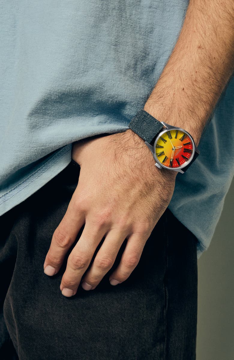 Nixon Nirvana Sentry Leather Strap Watch, 42mm, Alternate, color, Unplug Fade