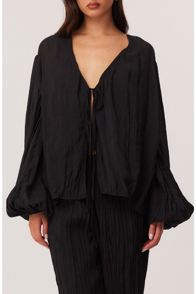 Brandi Oversize Crinkle Tie Front Top, Main, color, BLACK