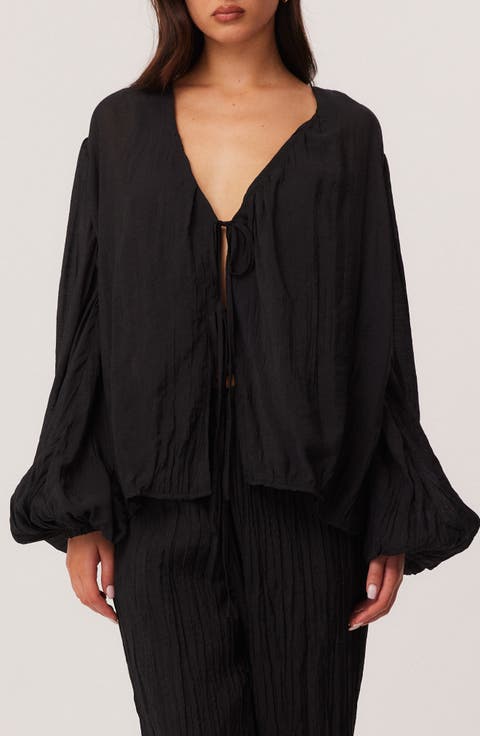 Brandi Oversize Crinkle Tie Front Top