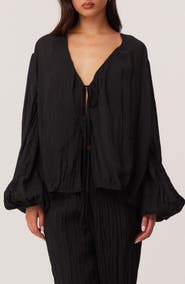 SNDYS Brandi Oversize Crinkle Tie Front Top