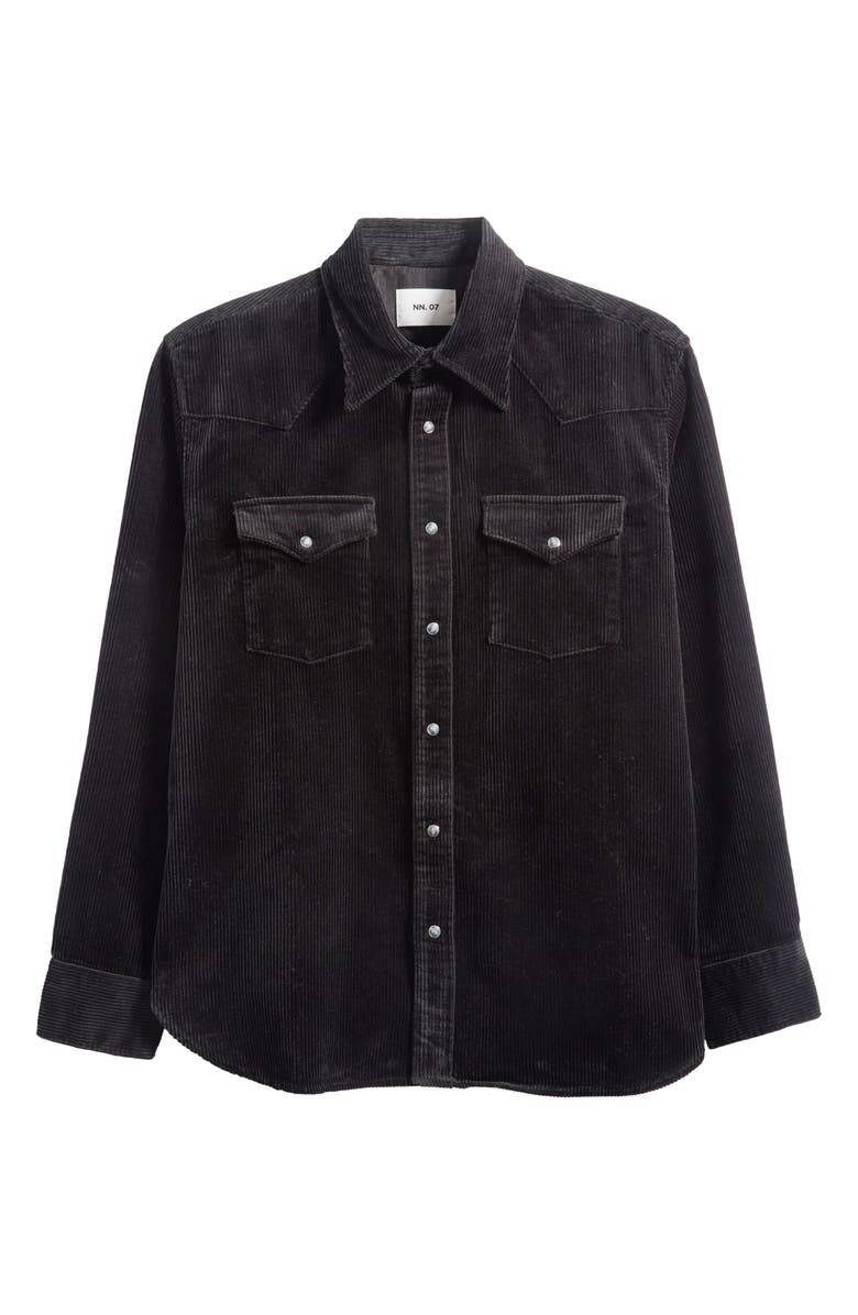 NN07 Ricky 50004 Organic Cotton Corduroy Snap-Up Western Shirt Jacket, Alternate, color, Black