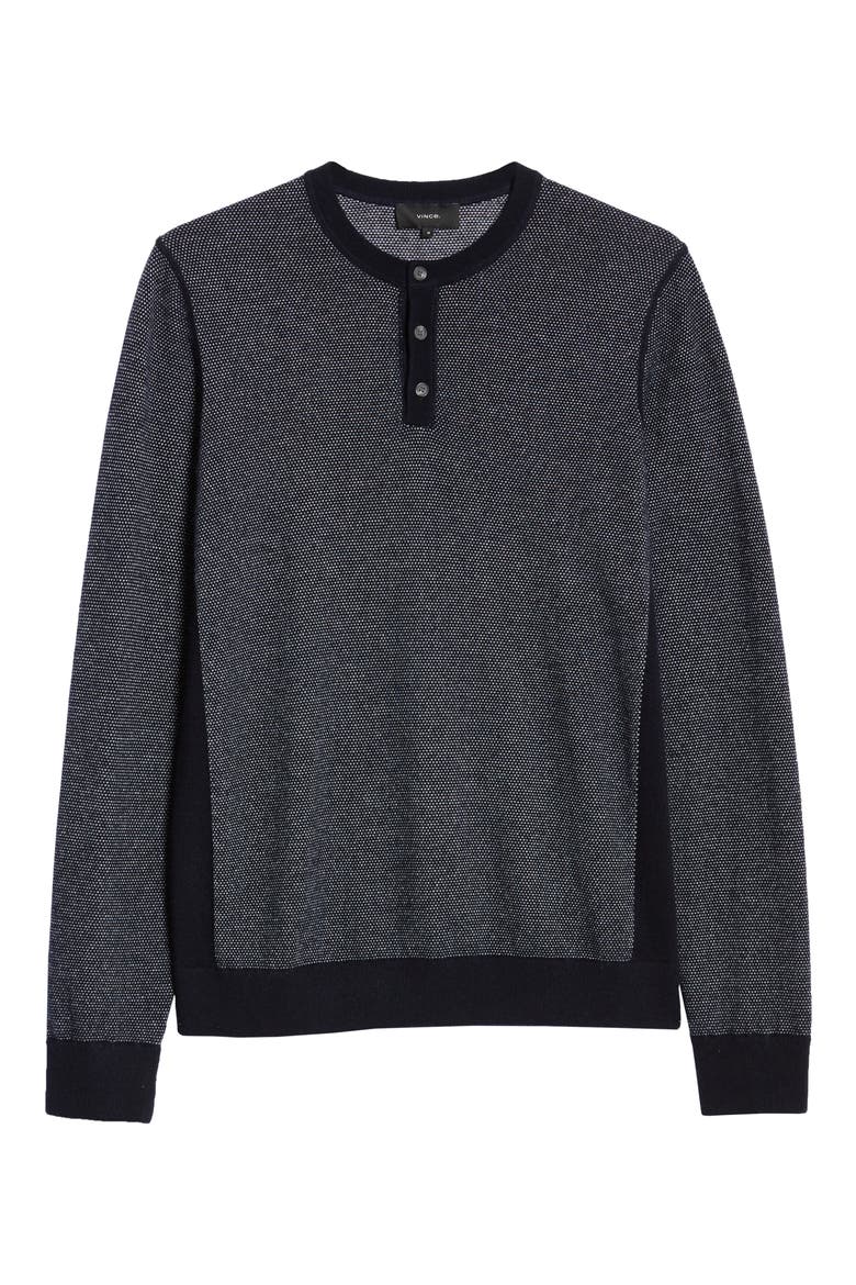 Slim Fit Bird's Eye Henley Wool & Cashmere Sweater, Alternate, color, COASTAL/PEARL